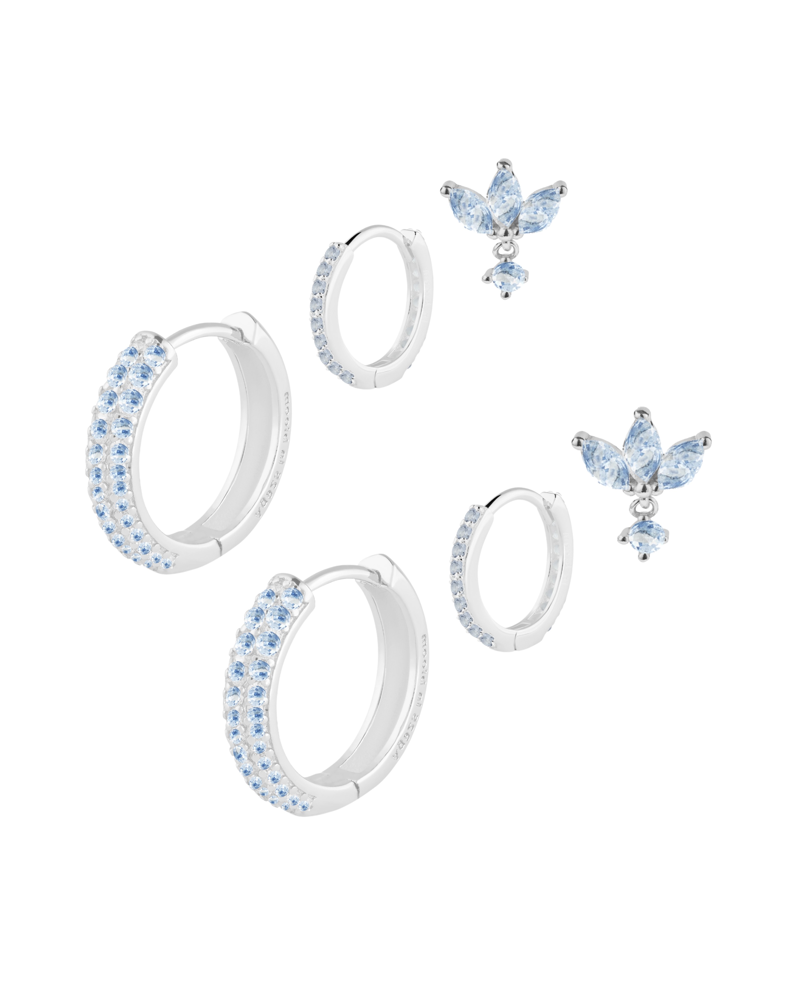 LIGHT BLUE PAVÉ SILVER | EARRINGS LAYERING SET