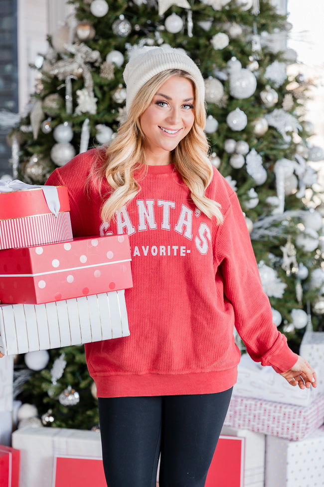 Santa's Favorite Red Corded Graphic Sweatshirt