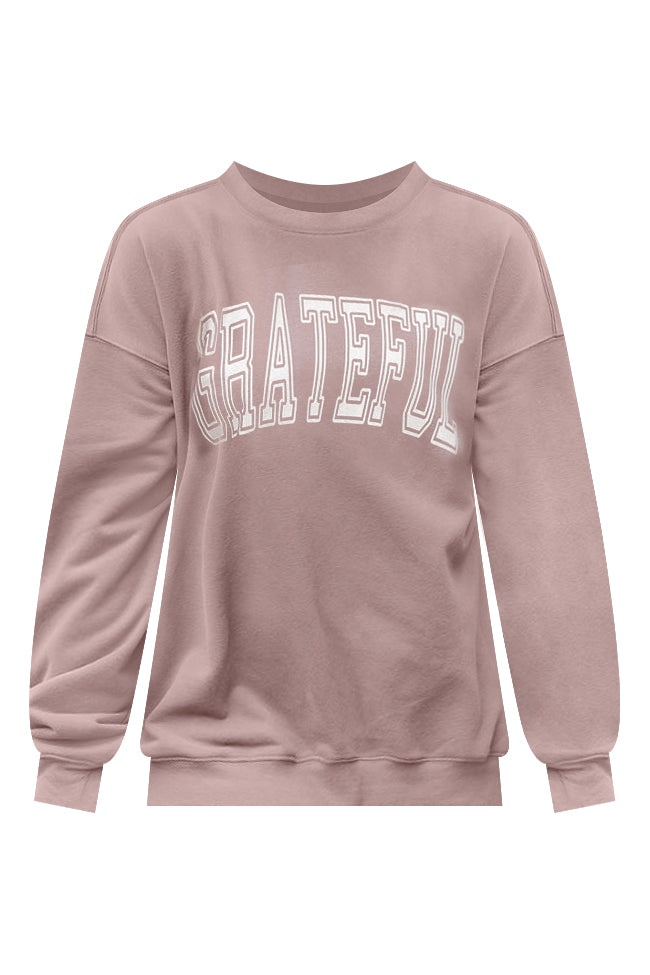 Grateful Block Mocha Oversized Graphic Sweatshirt