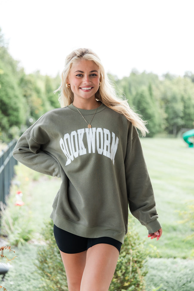 Bookworm Olive Oversized Graphic Sweatshirt DOORBUSTER