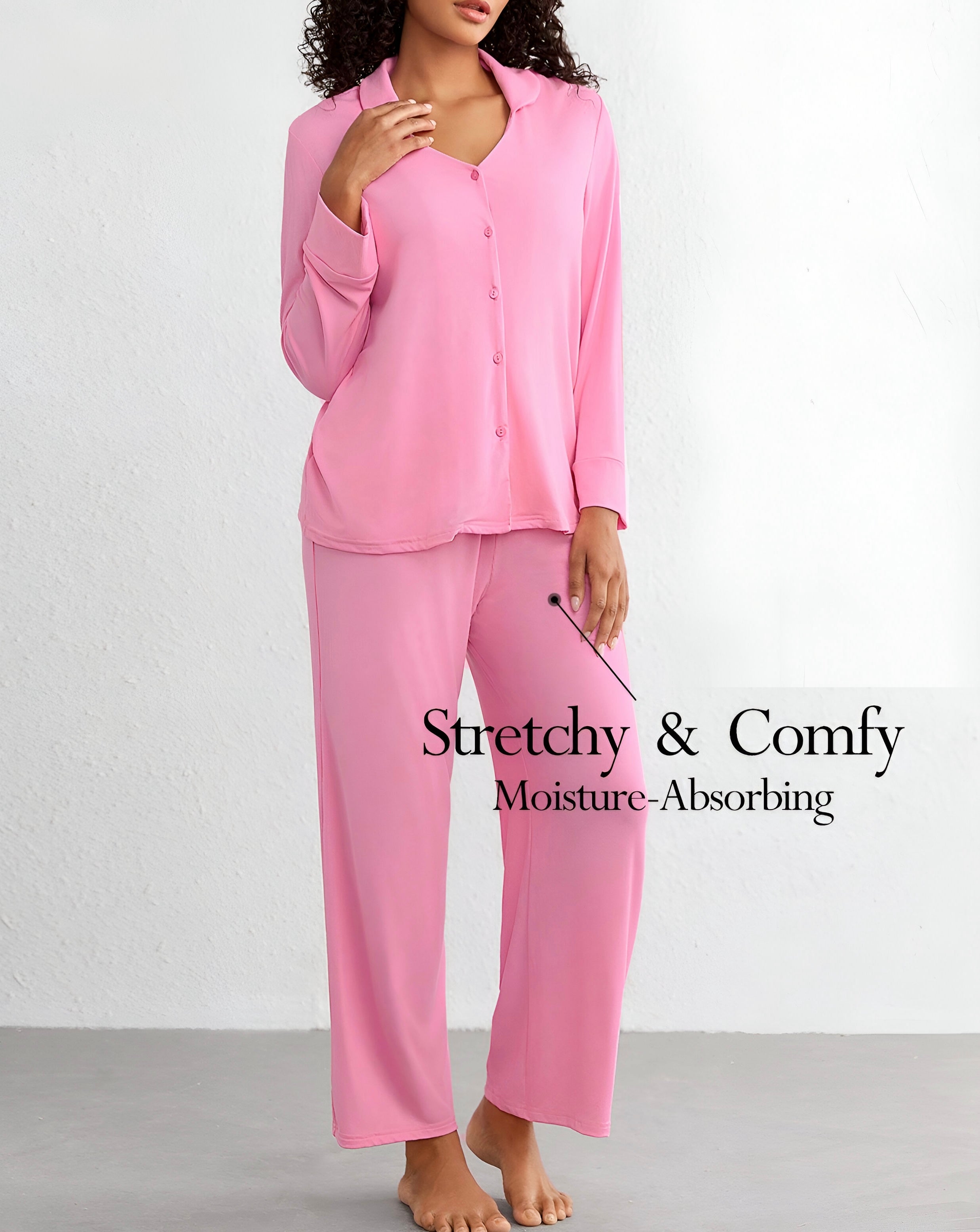 2 Piece Lounge Set with Buttoned down Long Sleeve Shirt and Wide Leg Pants