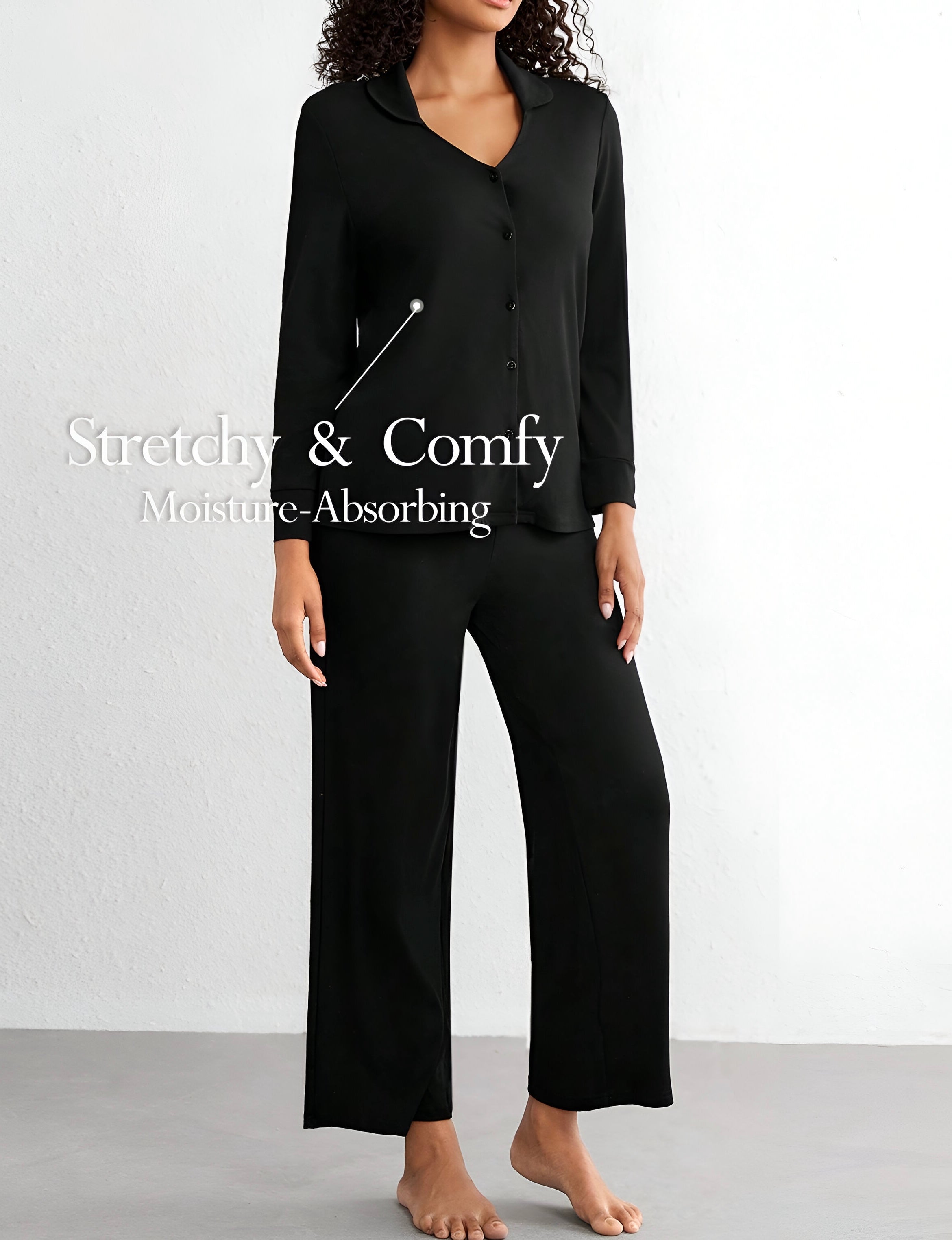 2 Piece Lounge Set with Buttoned down Long Sleeve Shirt and Wide Leg Pants