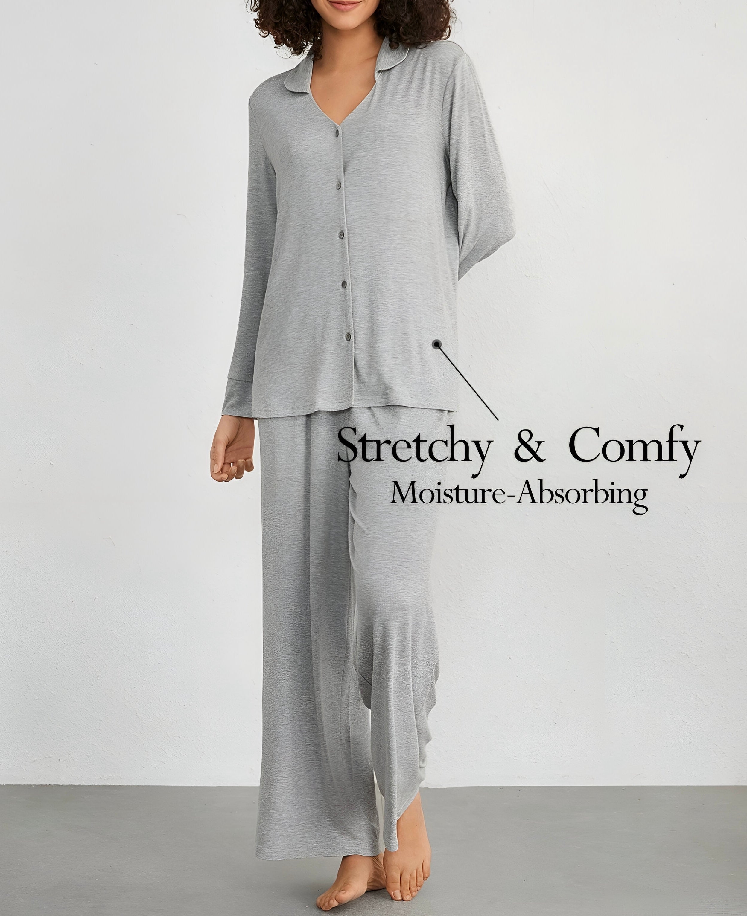 2 Piece Lounge Set with Buttoned down Long Sleeve Shirt and Wide Leg Pants