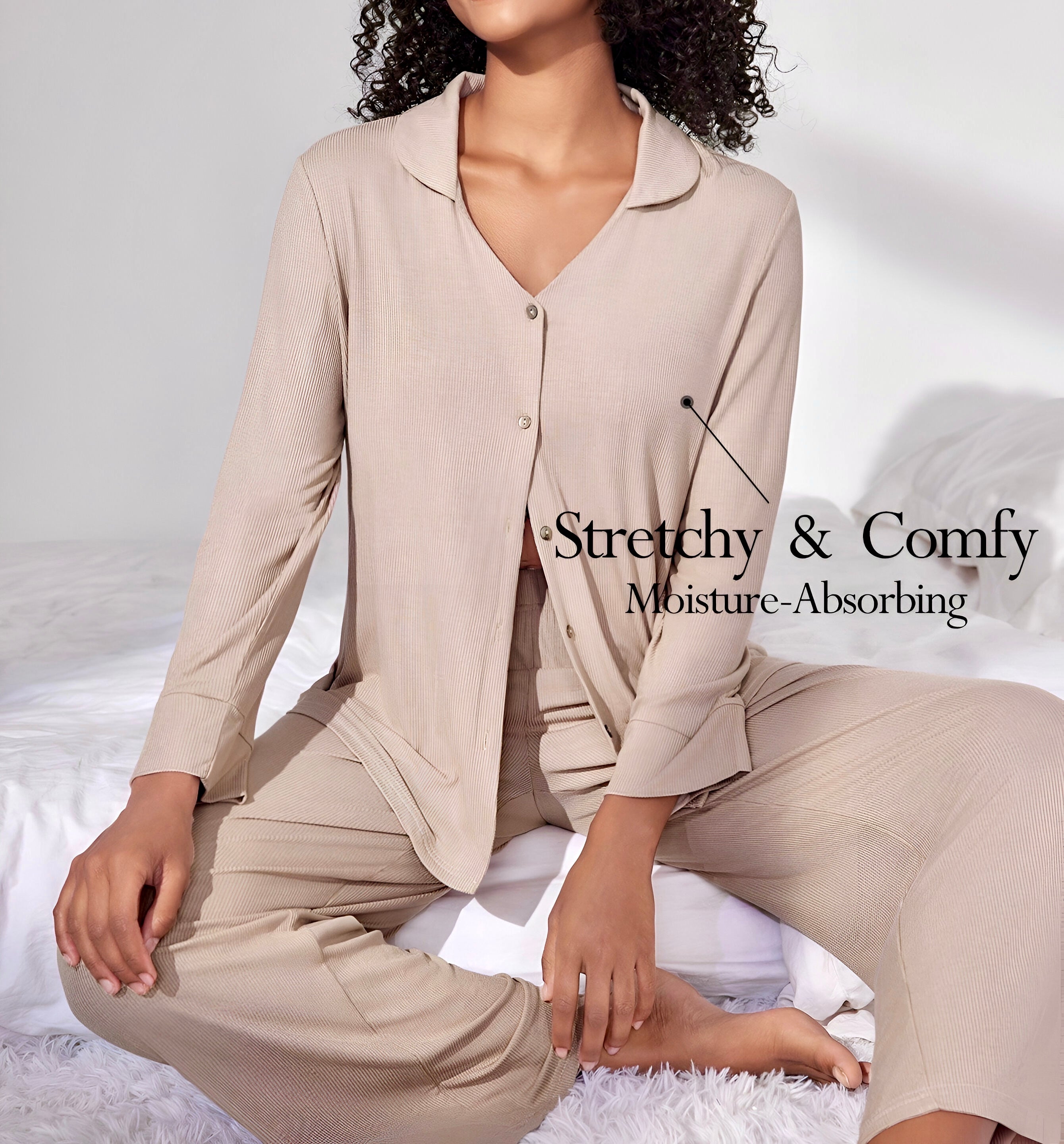 2 Piece Lounge Set with Buttoned down Long Sleeve Shirt and Wide Leg Pants