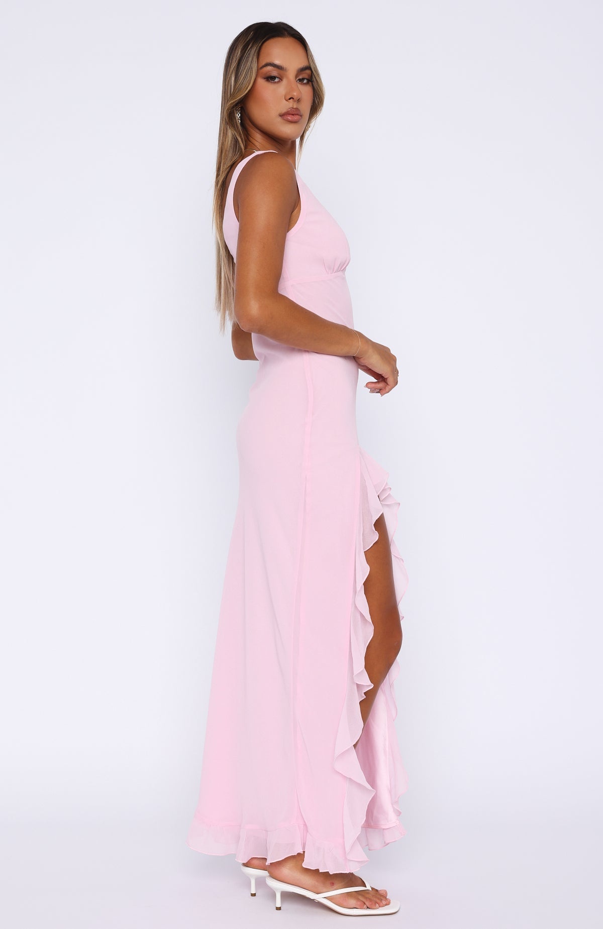 Aure Paris Slit Maxi Ruffled Dress
