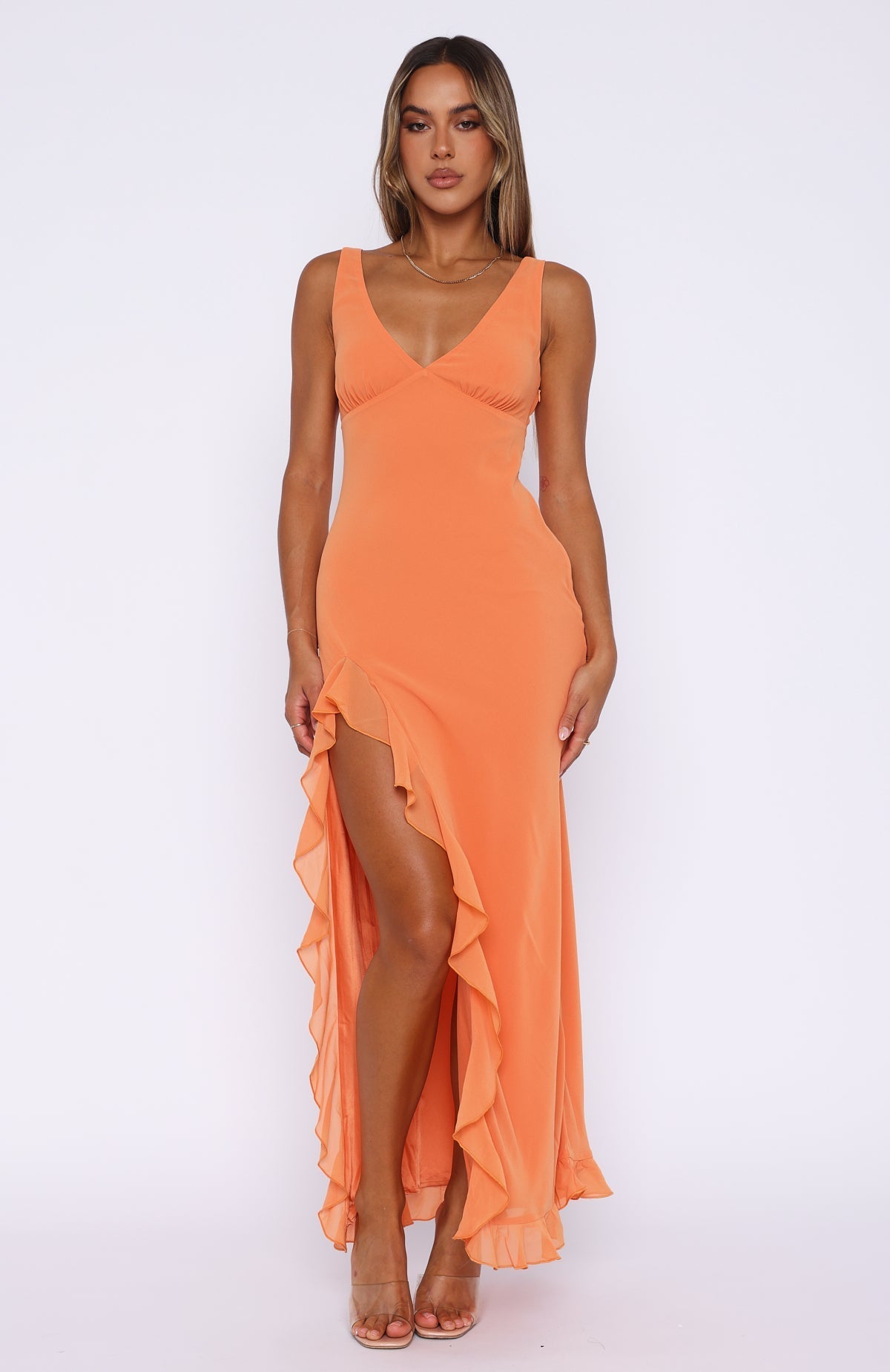 Aure Paris Slit Maxi Ruffled Dress