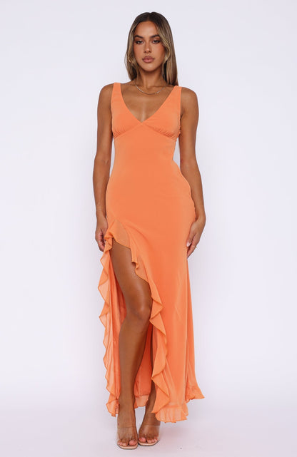 Aure Paris Slit Maxi Ruffled Dress