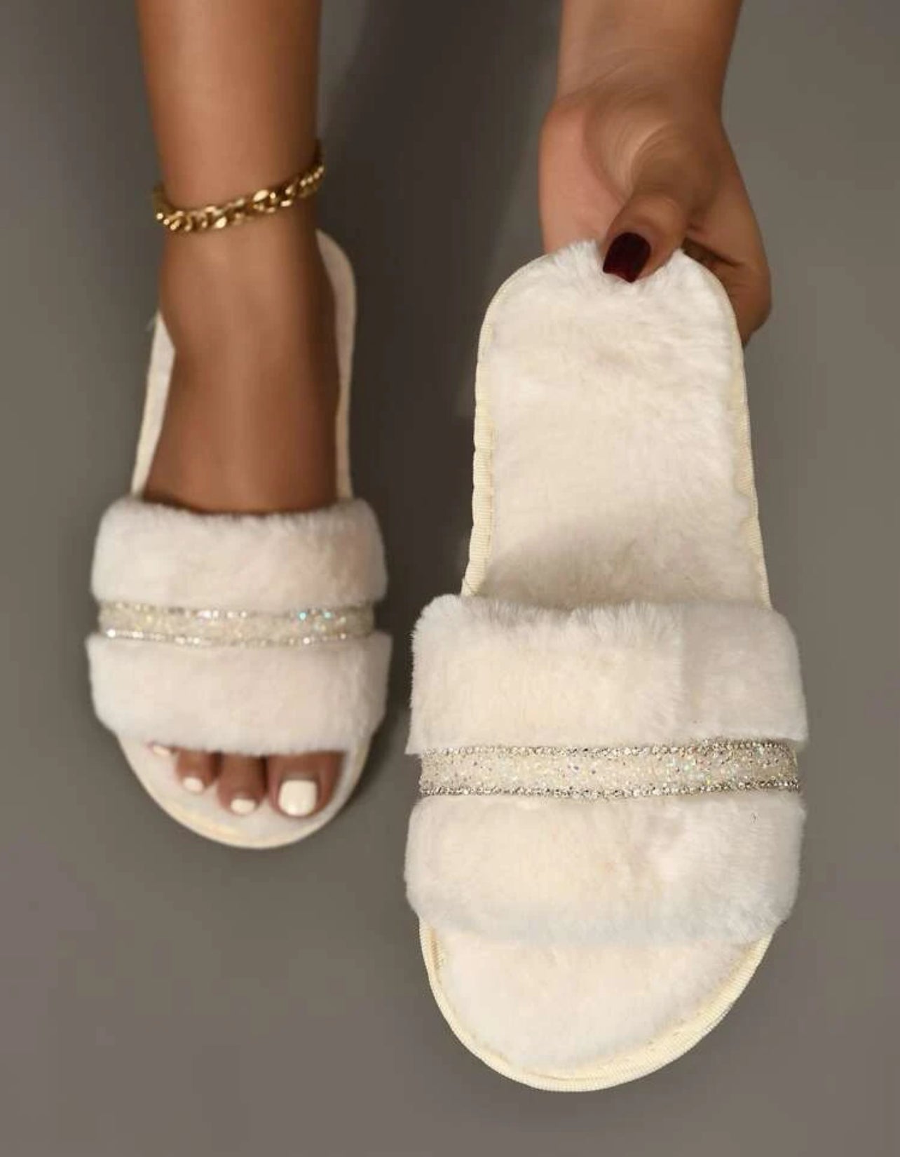 Faux Fur Rhinestone Sleepers