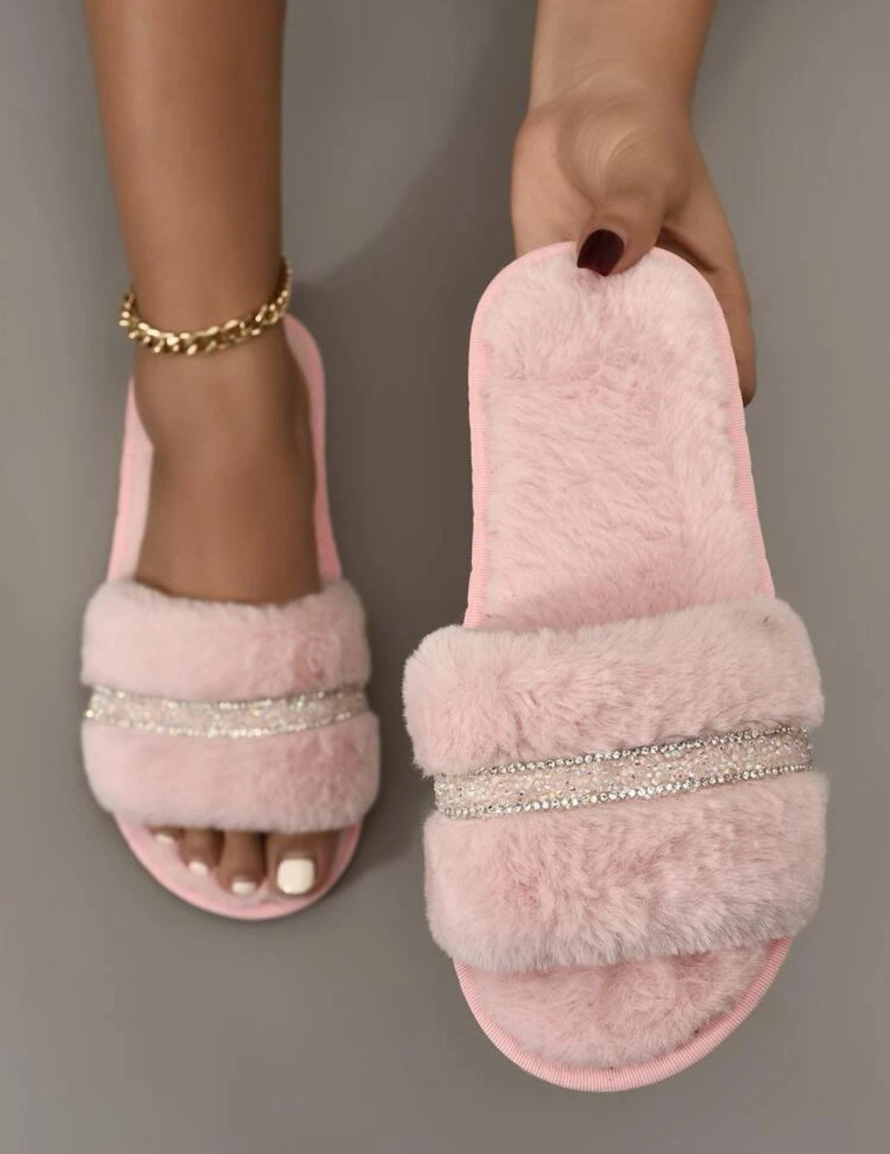 Faux Fur Rhinestone Sleepers