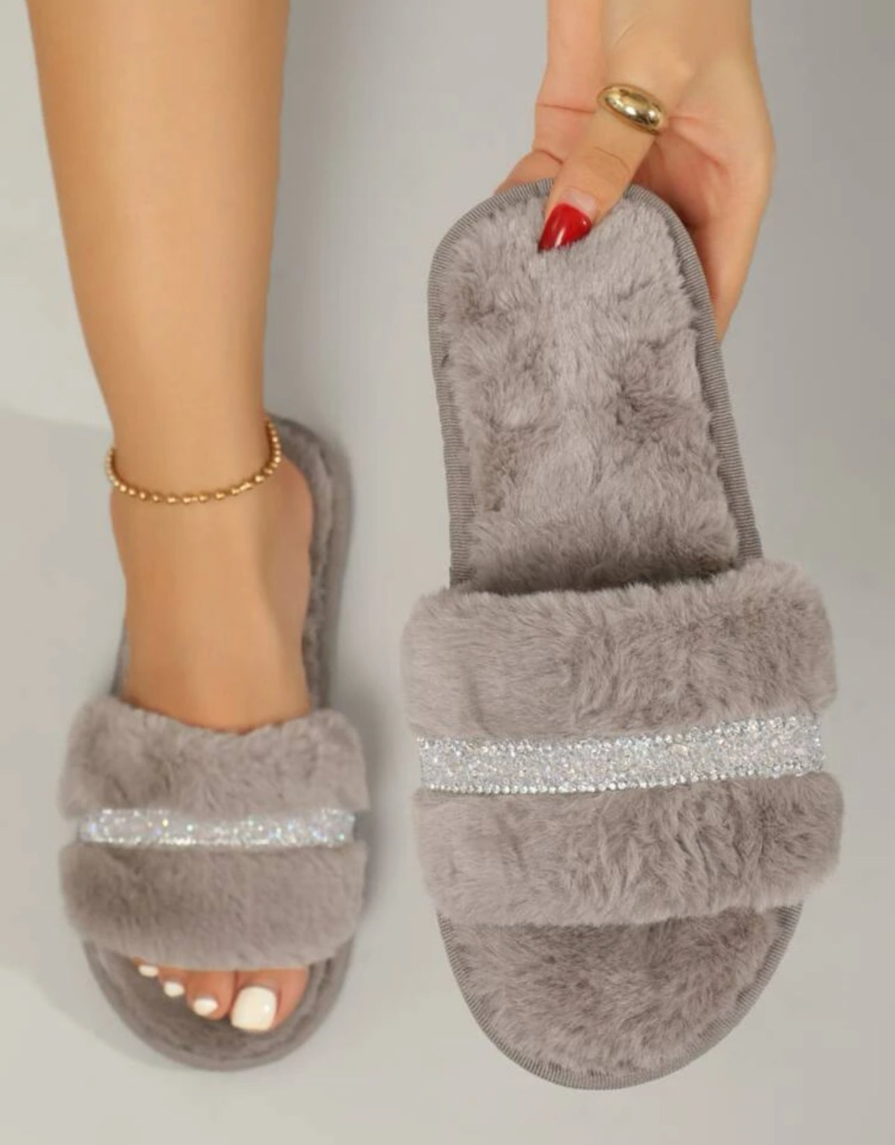 Faux Fur Rhinestone Sleepers