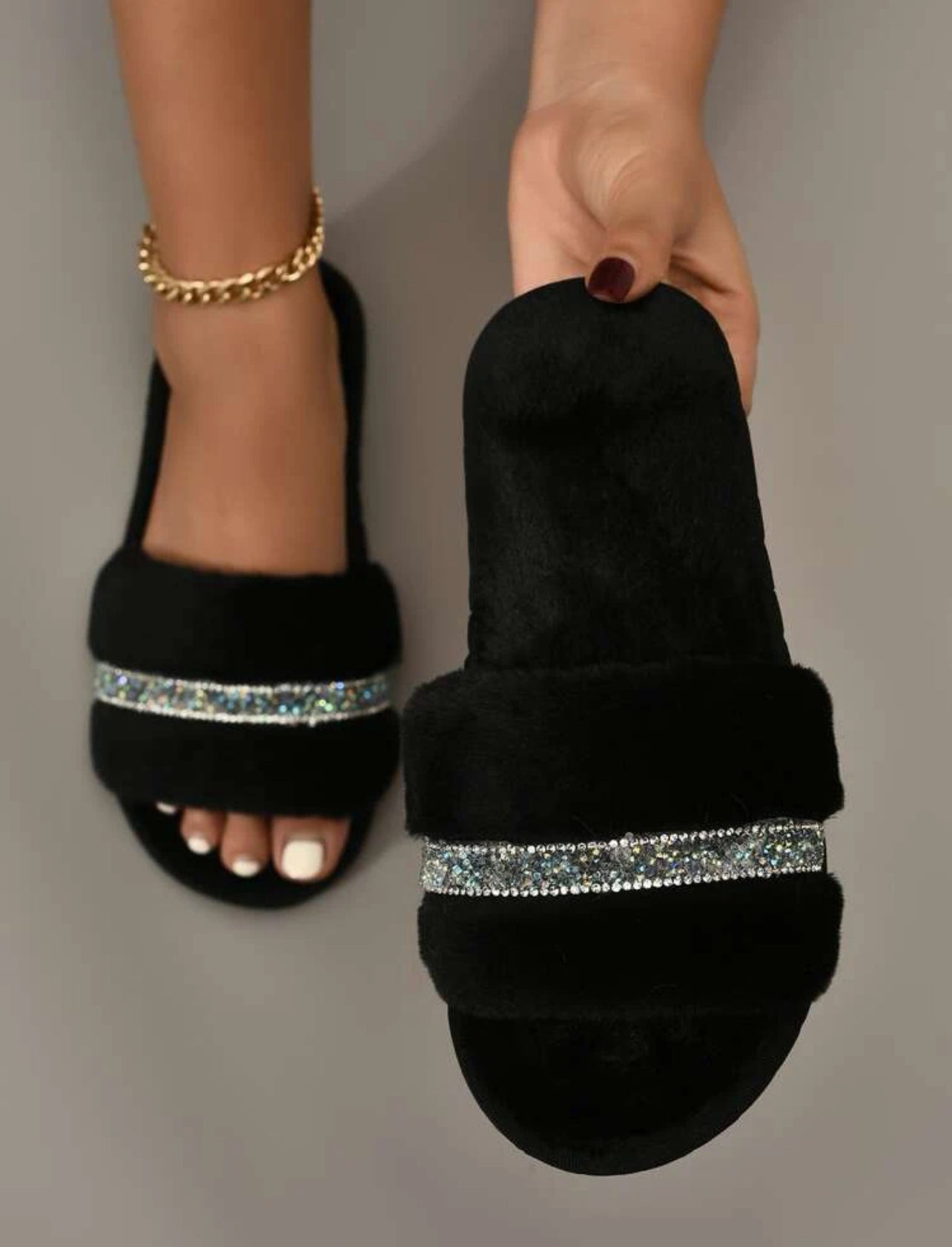 Faux Fur Rhinestone Sleepers