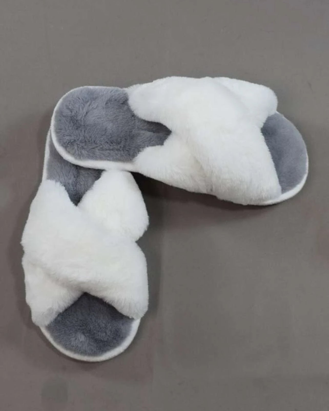 Faux Fur Two Tone Criss Cross Fluffy Sleepers