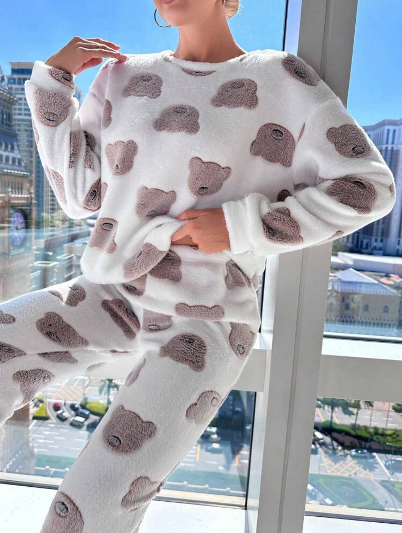 Plush Pajama Set with Cartoon Graphic Bears