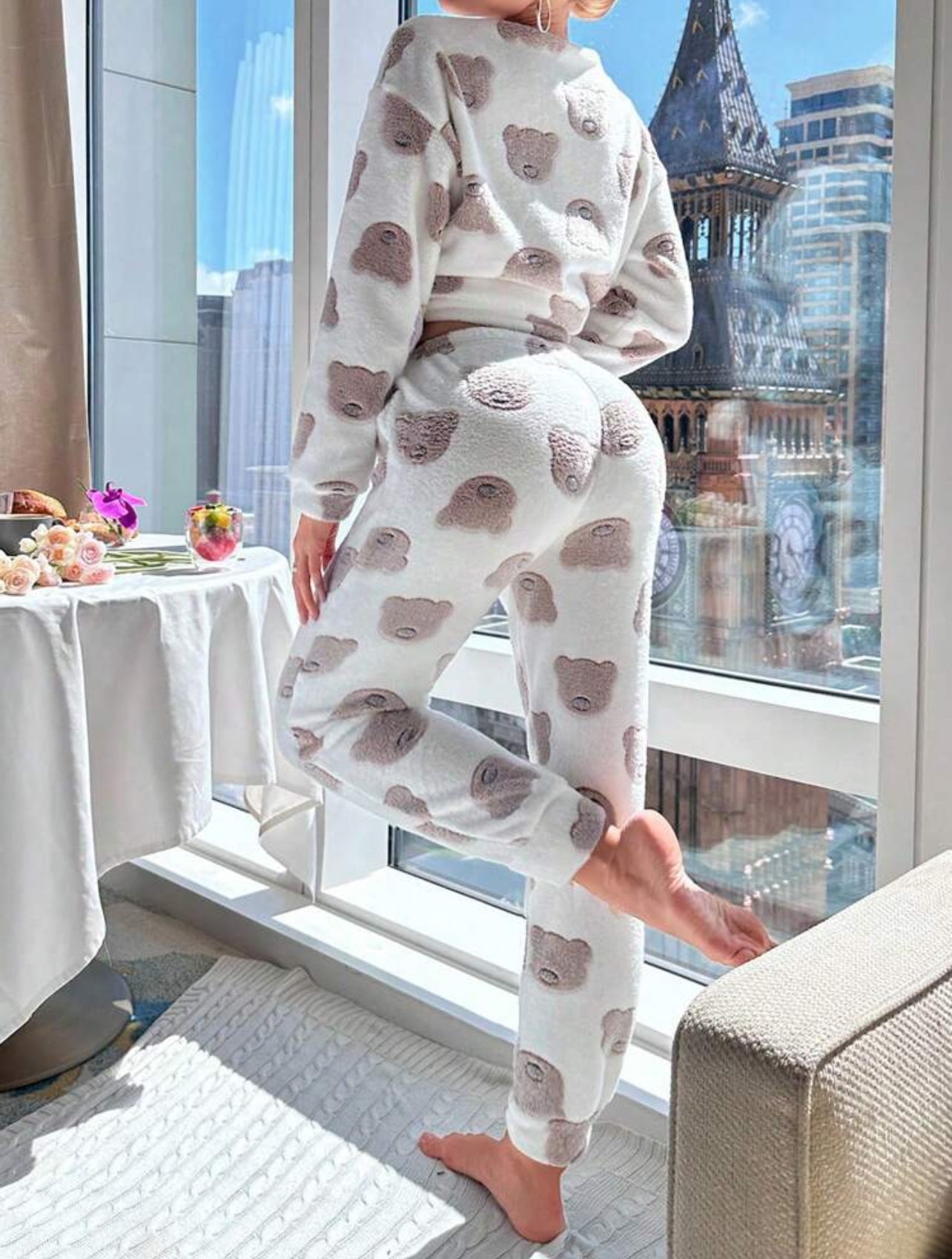 Plush Pajama Set with Cartoon Graphic Bears