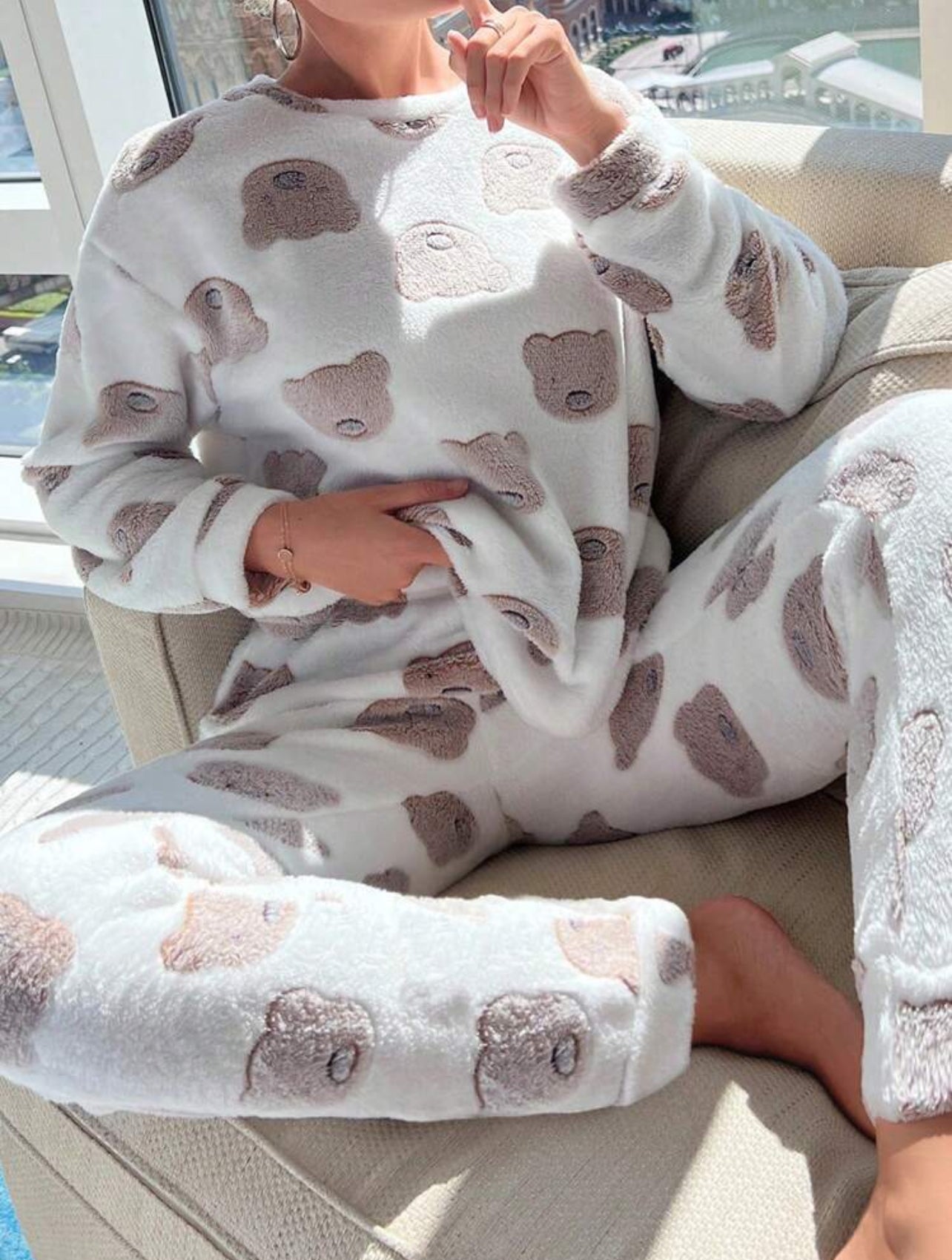 Plush Pajama Set with Cartoon Graphic Bears