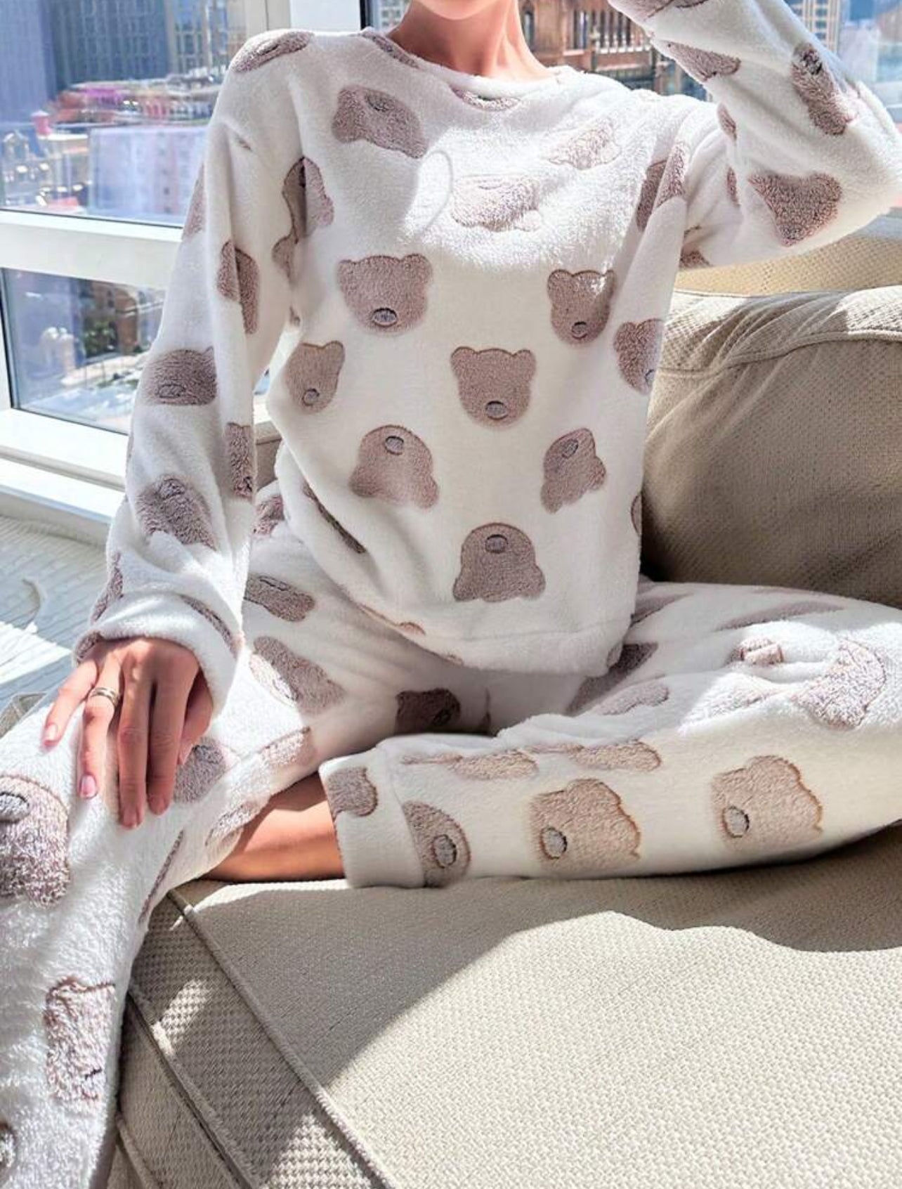 Plush Pajama Set with Cartoon Graphic Bears