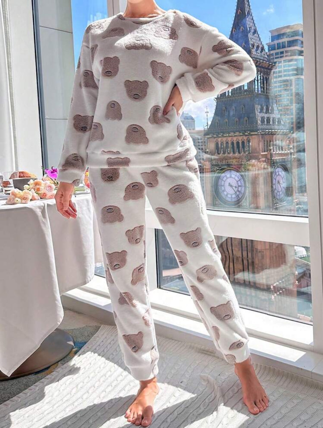 Plush Pajama Set with Cartoon Graphic Bears