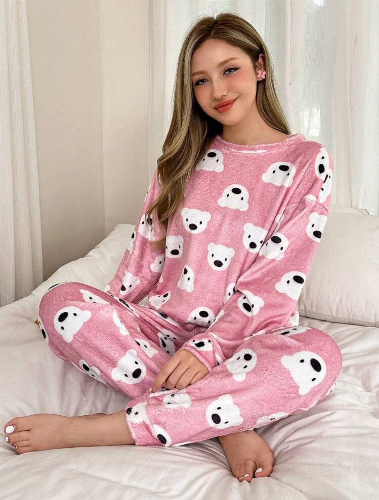 Plush Pajama Set with Cartoon Graphic Bears