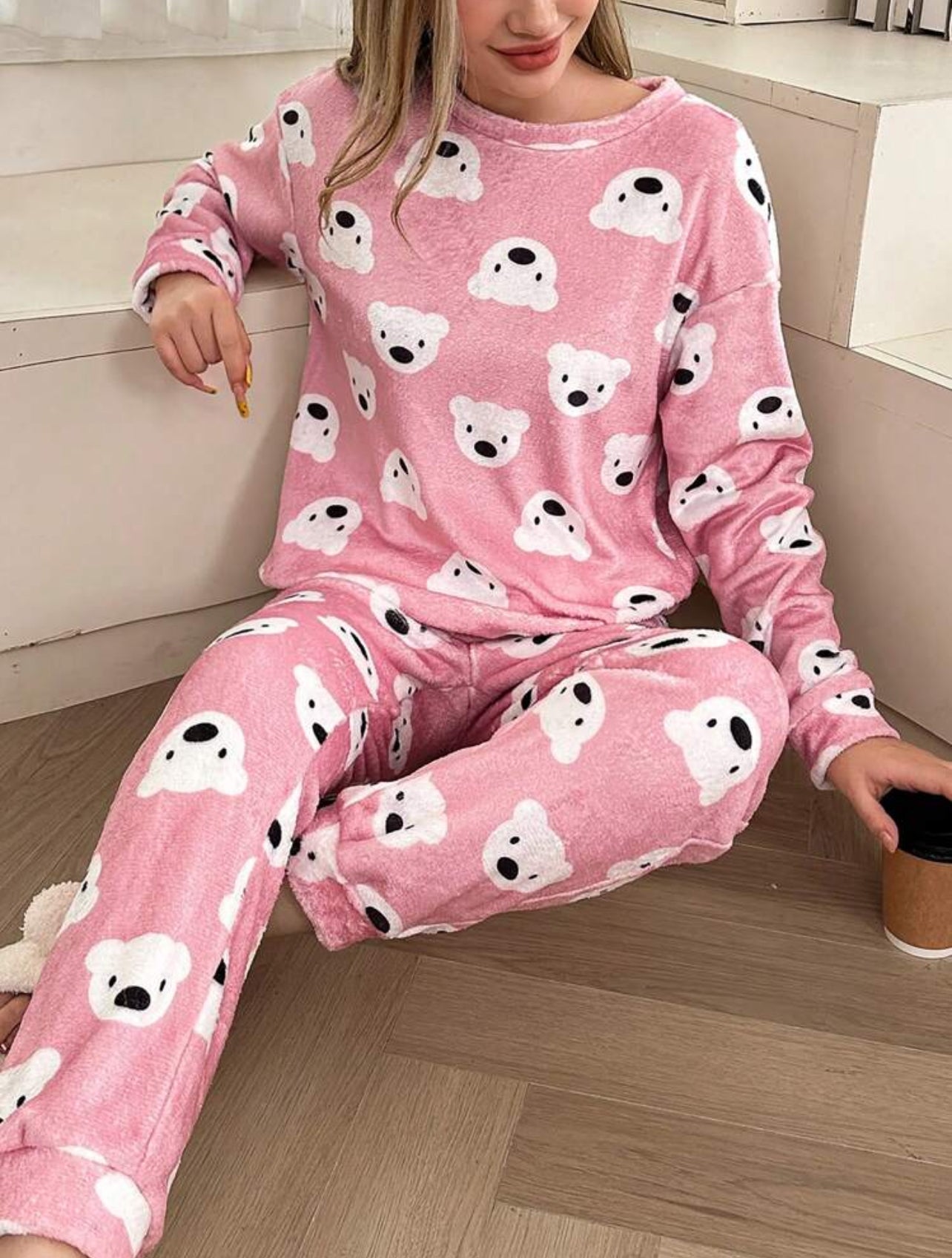 Plush Pajama Set with Cartoon Graphic Bears