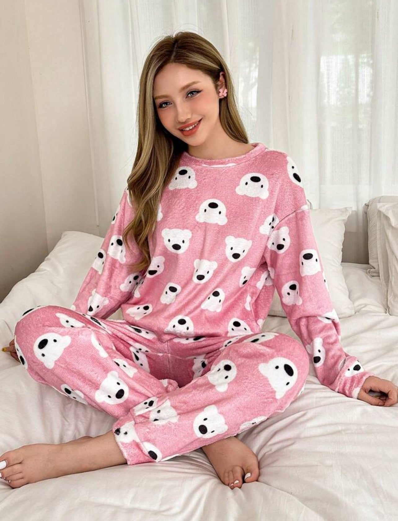 Plush Pajama Set with Cartoon Graphic Bears