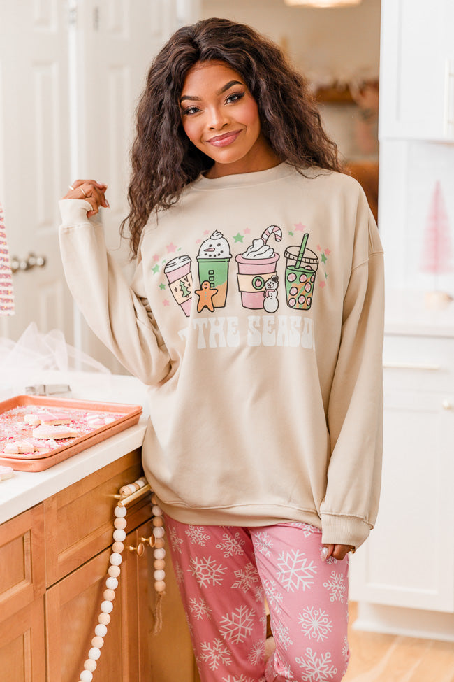 'Tis The Season Winter Light Tan Oversized Graphic Sweatshirt