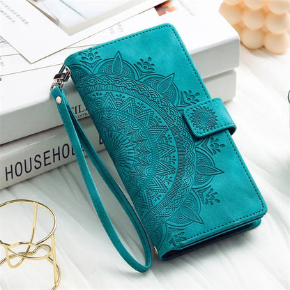 Luxury Leather Embossed Card Slots Zipper Wallet Case for Sumsung