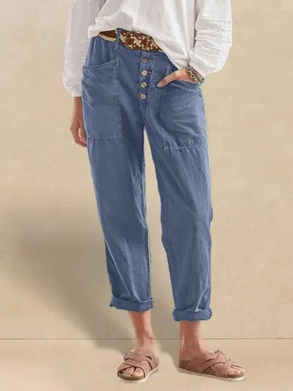 Aure Paris Linen Simple Button Fly Trousers