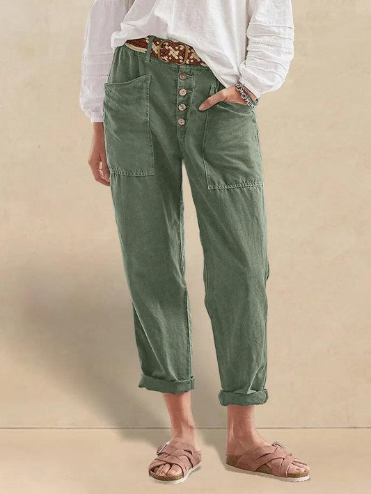 Aure Paris Linen Simple Button Fly Trousers