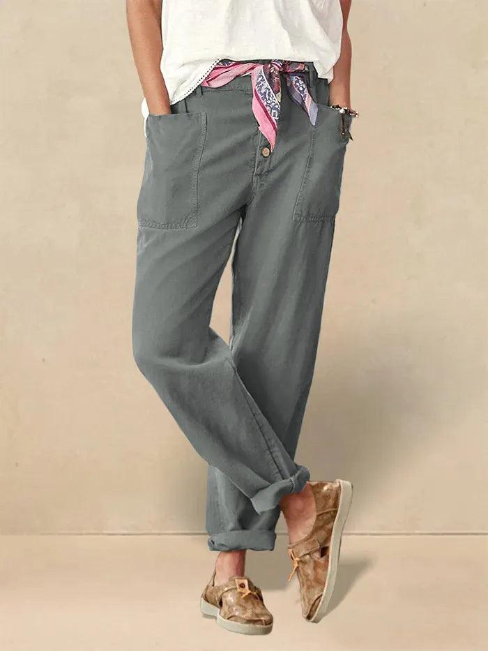 Aure Paris Linen Simple Button Fly Trousers