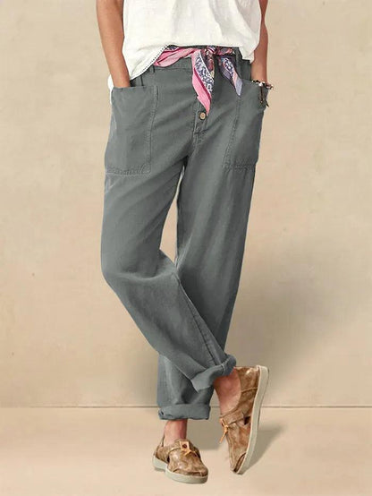 Aure Paris Linen Simple Button Fly Trousers