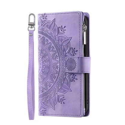 Luxury Leather Embossed Card Slots Zipper Wallet Case for iPhone