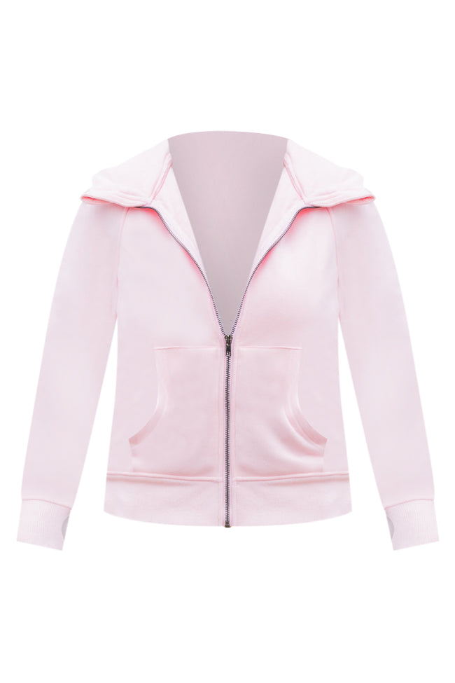 Making It Look Easy Light Pink Ribbed Shoulder Fitted Full Zip Sweatshirt FINAL SALE