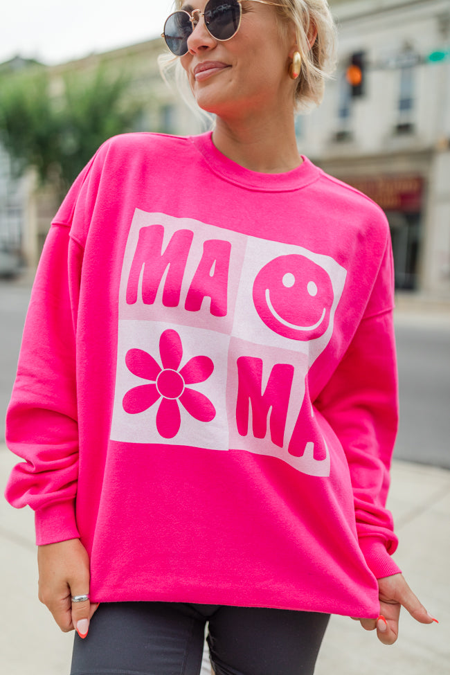 Mama Retro Hot Pink Oversized Graphic Sweatshirt