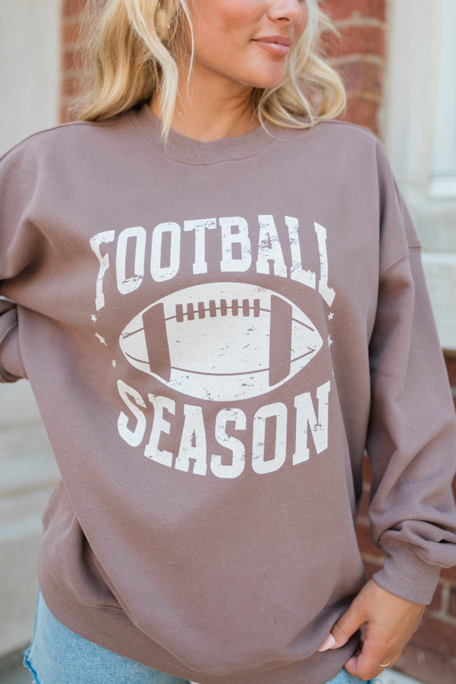 Football Season Mocha Oversized Graphic Sweatshirt