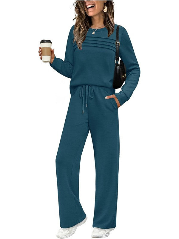 ✨Women's Crew Neck Top & Drawstring Pants Set2