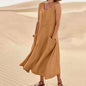 Last Day 49% OFF Women Cotton Linen Sundress Summer Sleeveless Loose Pocket Long Dress Buy 2 Get Free Shipping Today