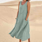 Last Day 49% OFF Women Cotton Linen Sundress Summer Sleeveless Loose Pocket Long Dress Buy 2 Get Free Shipping Today