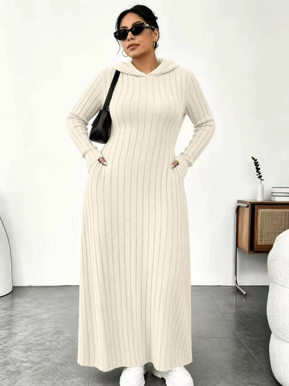 Textured Comfort | Women's Ribbed-Knit Hooded Maxi Dress with Pockets