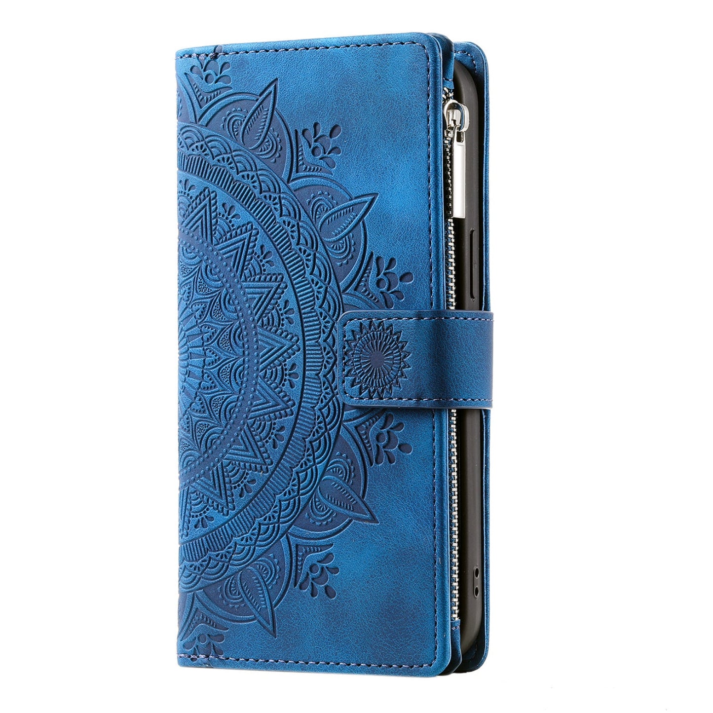 Luxury Leather Embossed Card Slots Zipper Wallet Case for Sumsung