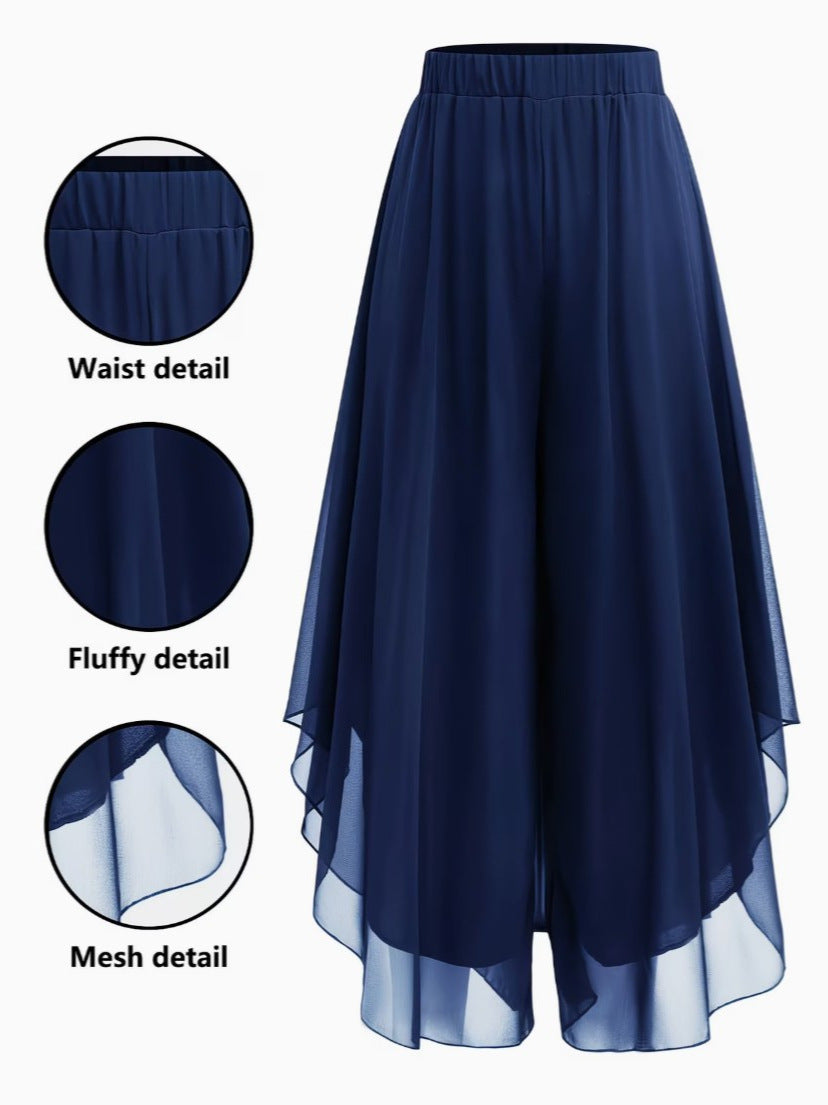 Women's Asymmetrical Chiffon Wide-Leg Pants