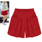 Women Summer Loose Casual Shorts Culottes Elastic Waist Wide Shorts with Pockets