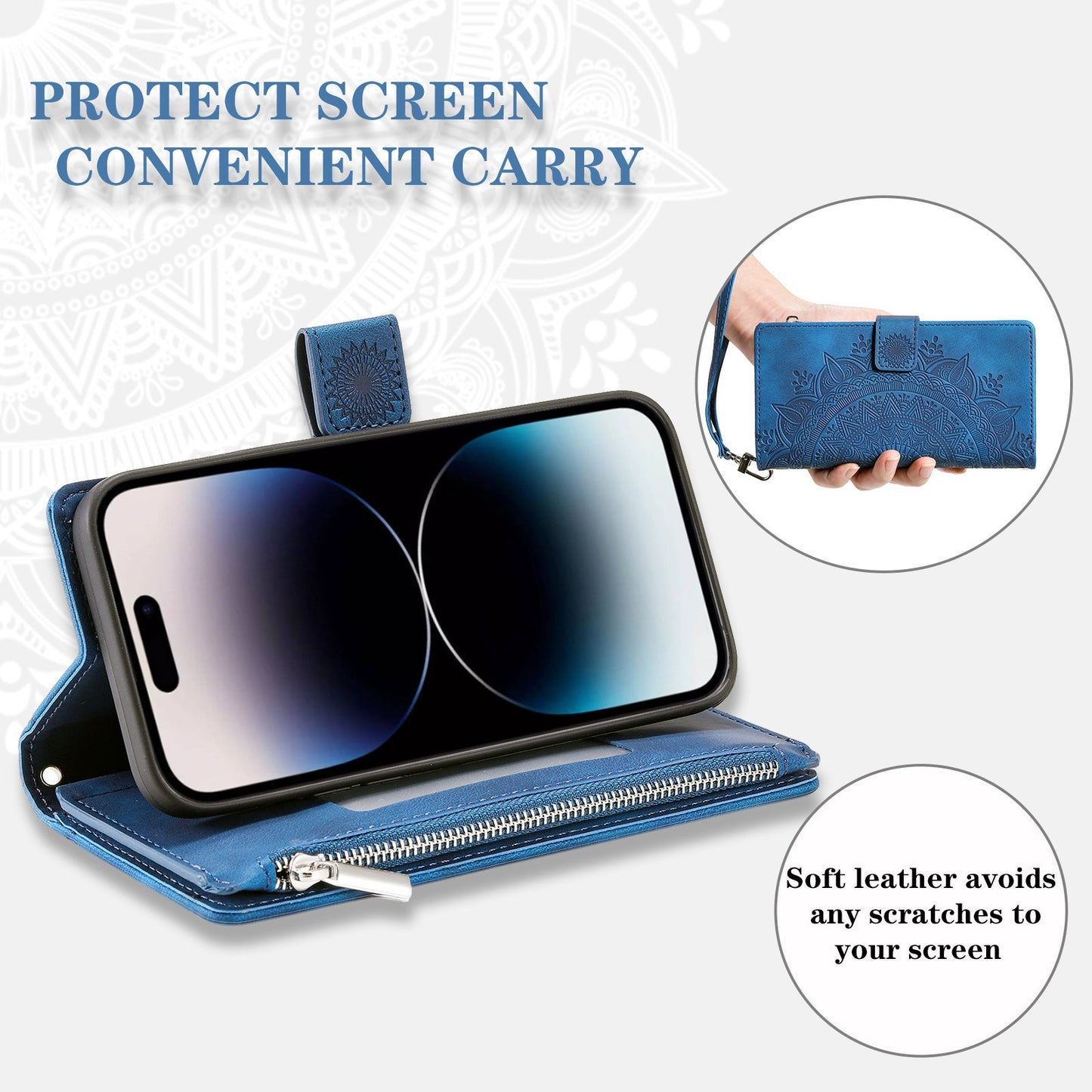 Luxury Leather Embossed Card Slots Zipper Wallet Case for Sumsung