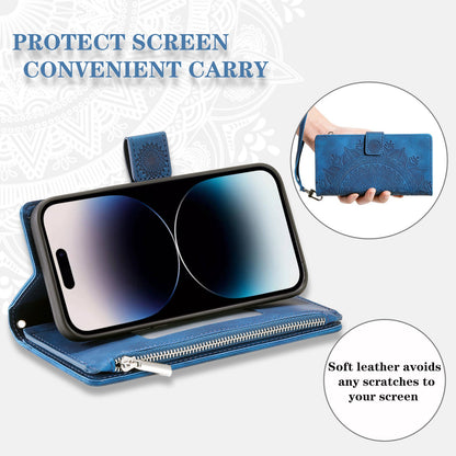 Luxury Leather Embossed Card Slots Zipper Wallet Case for Sumsung