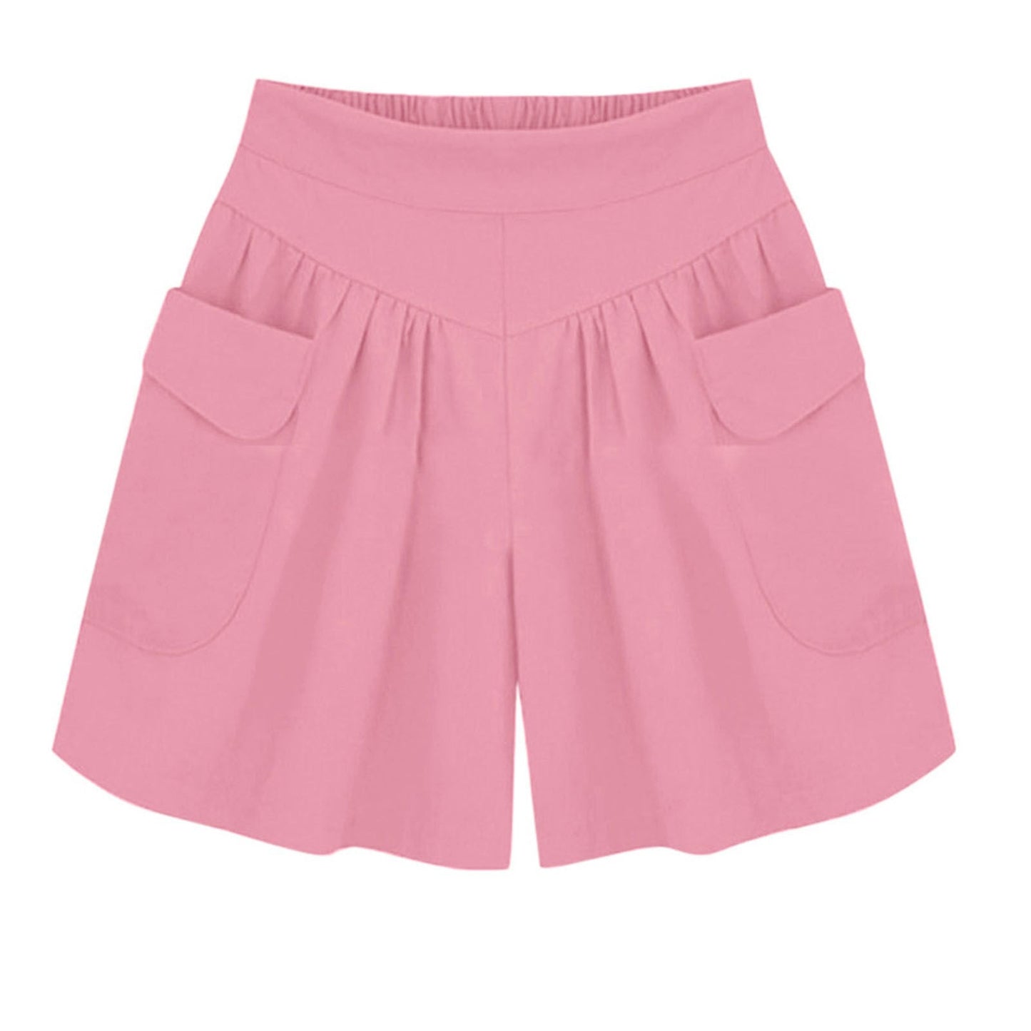 Women Summer Loose Casual Shorts Culottes Elastic Waist Wide Shorts with Pockets