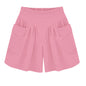 Women Summer Loose Casual Shorts Culottes Elastic Waist Wide Shorts with Pockets