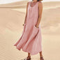 Last Day 49% OFF Women Cotton Linen Sundress Summer Sleeveless Loose Pocket Long Dress Buy 2 Get Free Shipping Today