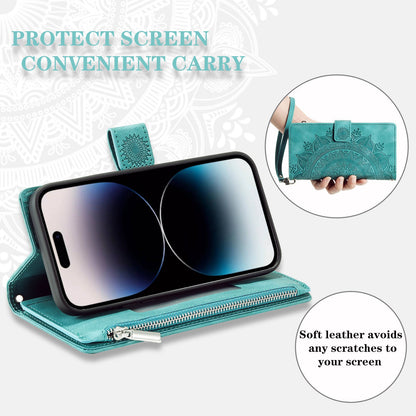 Luxury Leather Embossed Card Slots Zipper Wallet Case for iPhone