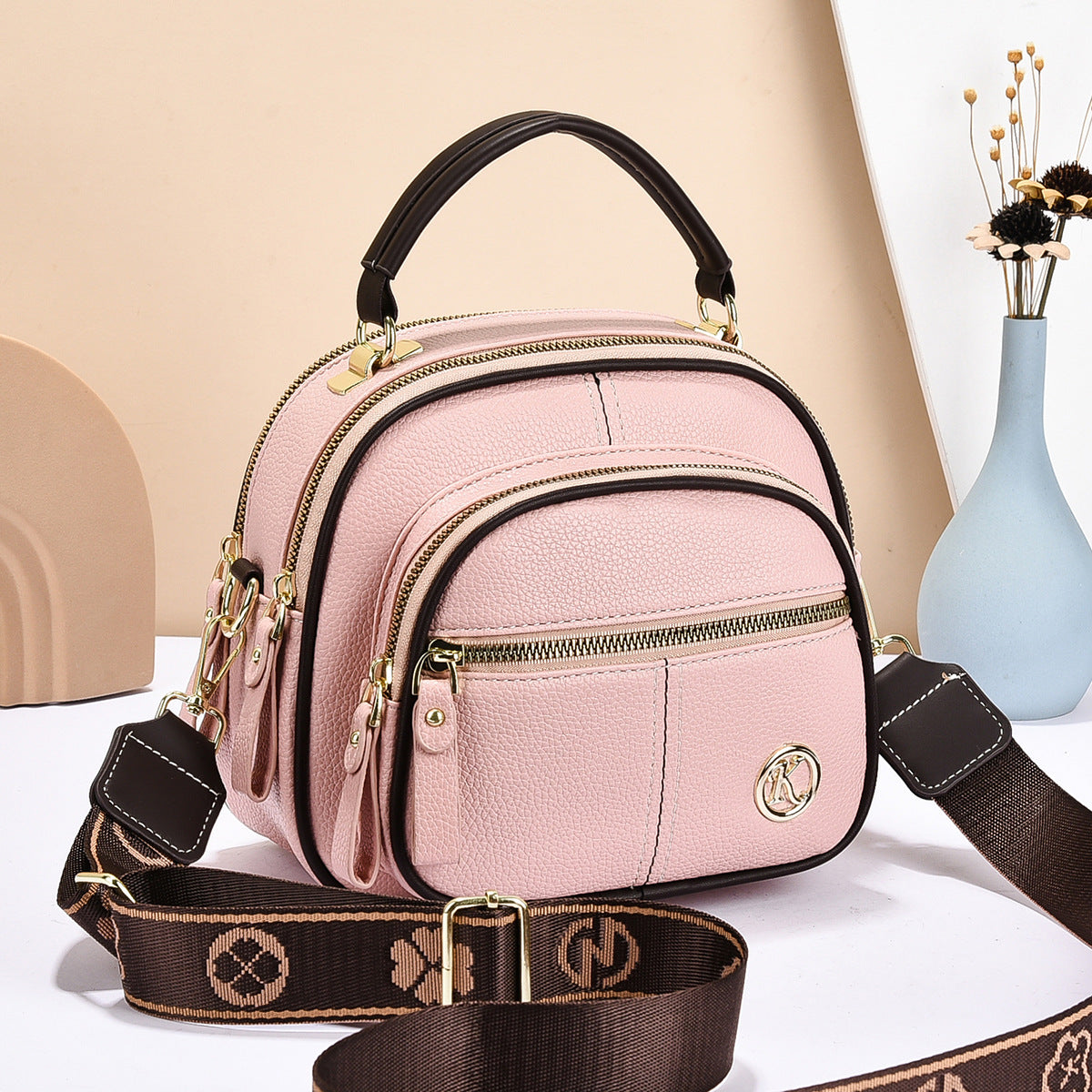 Multi-Pocket Crossbody Bag with Adjustable Wide Strap