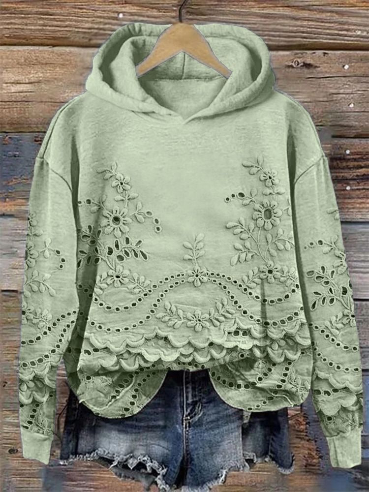 Women's Floral Textured Art Patterns Prints Casual Pocket Hooded Sweatshirt