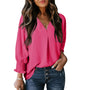Women's Tight Loose Top V Neck Casual Loose Cropped Sleeve Shirt